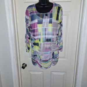 Lynn ritchie silver  checkered blouse size XL